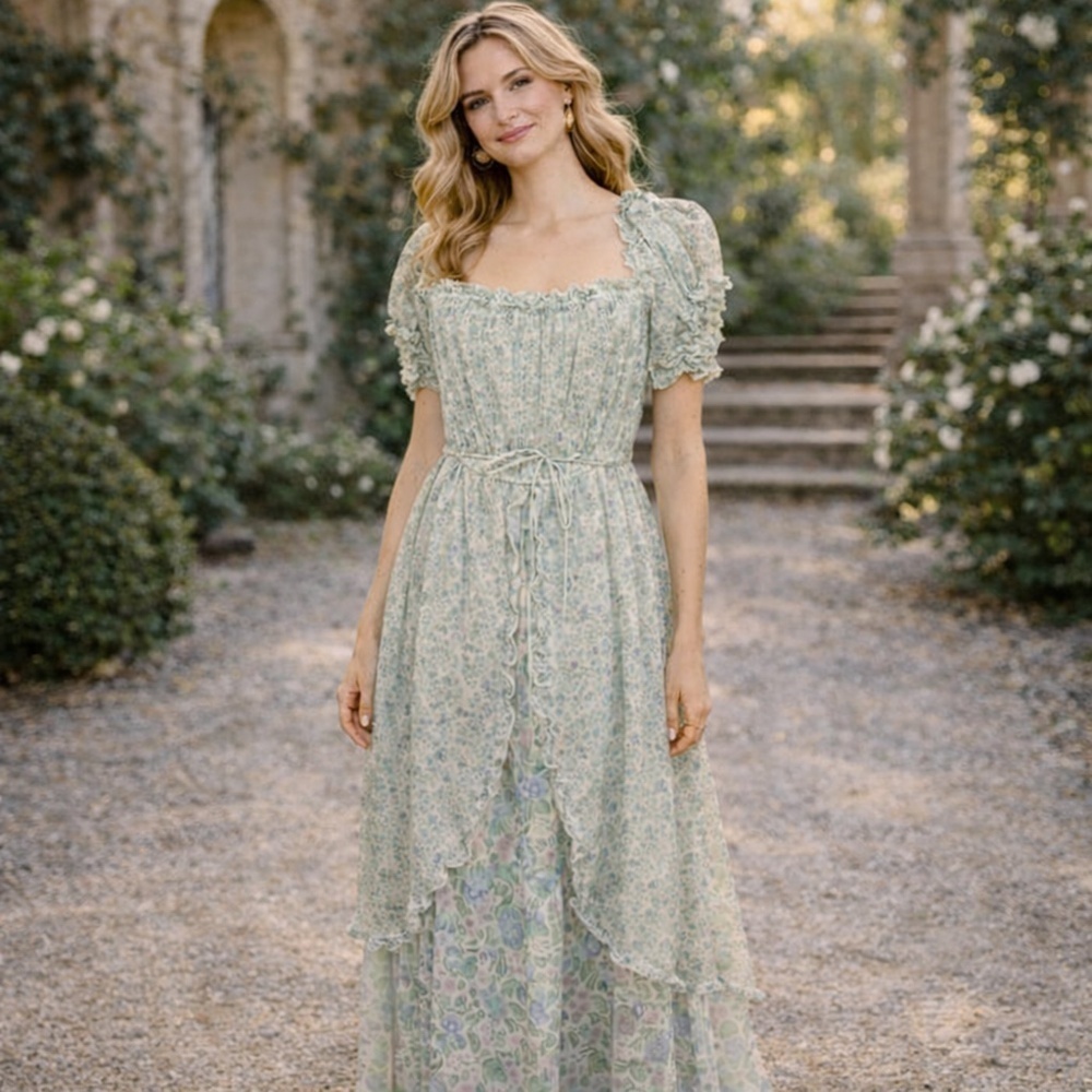 Phase II Vintage 70's Floral Print Maxi Dress Romantic Prairie